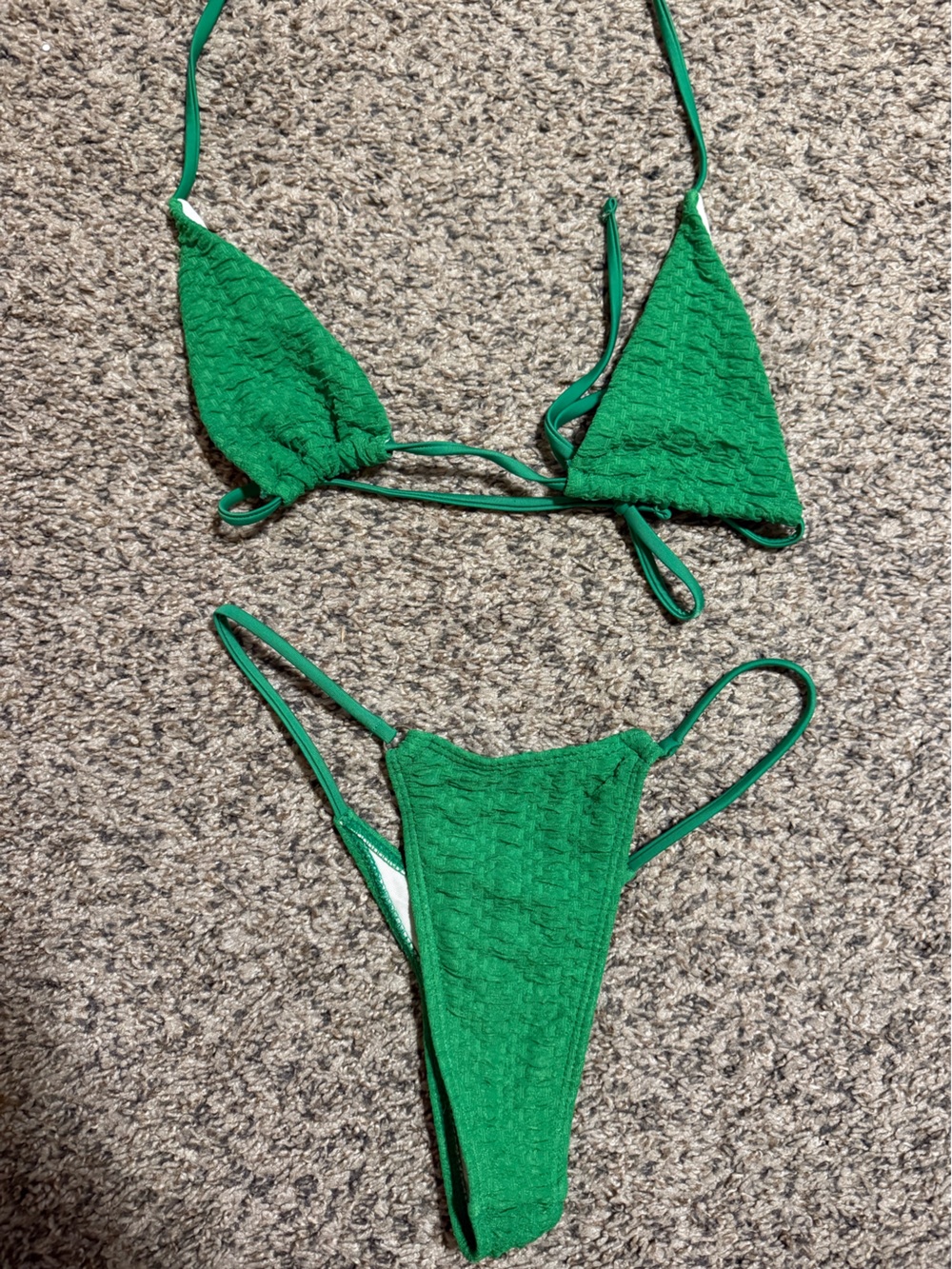 Green Textured Two-Piece thong Bikini Set